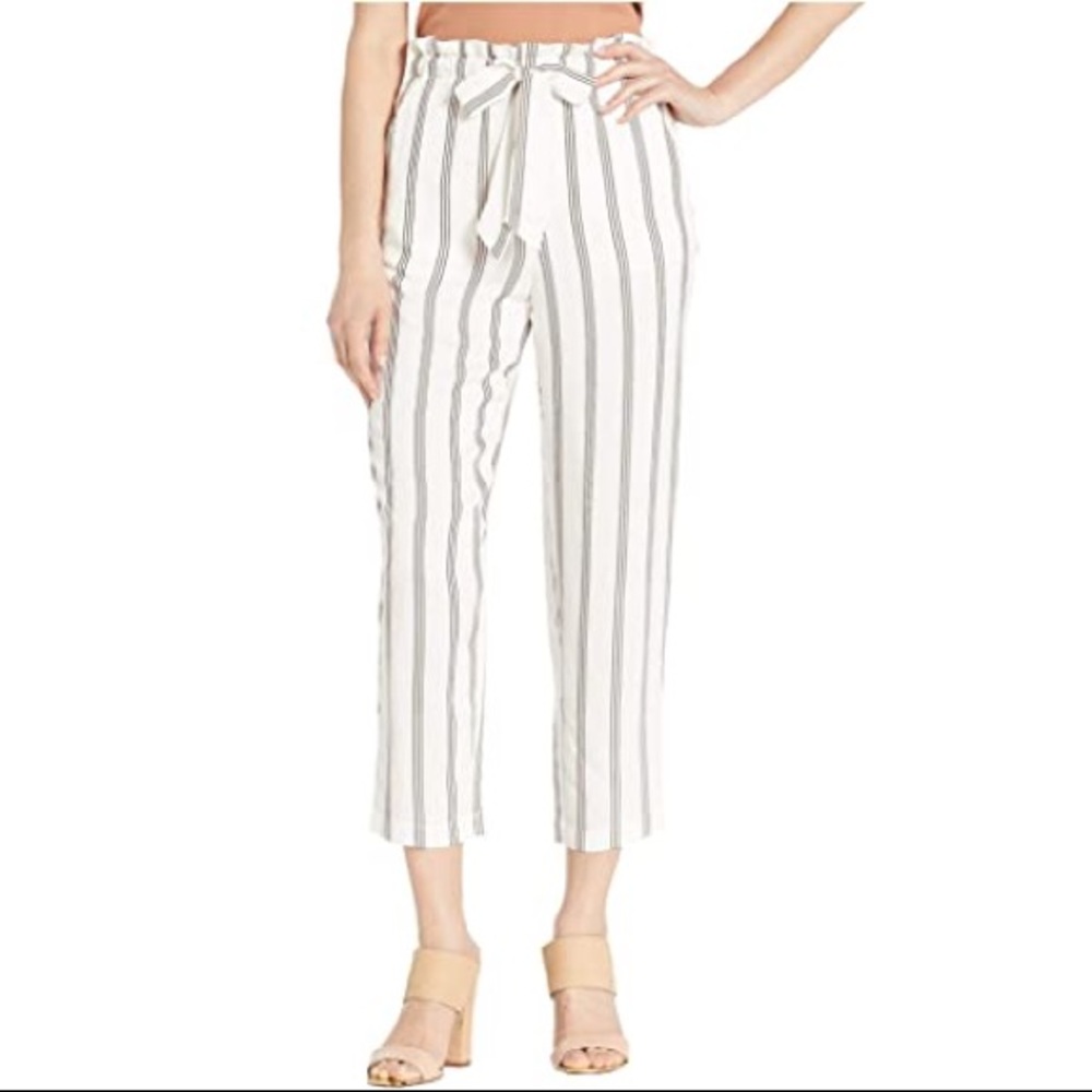 NWT Joie Cavell Porcelain White Stripe Tie Waist Paper Bag Pants Crop Ankle